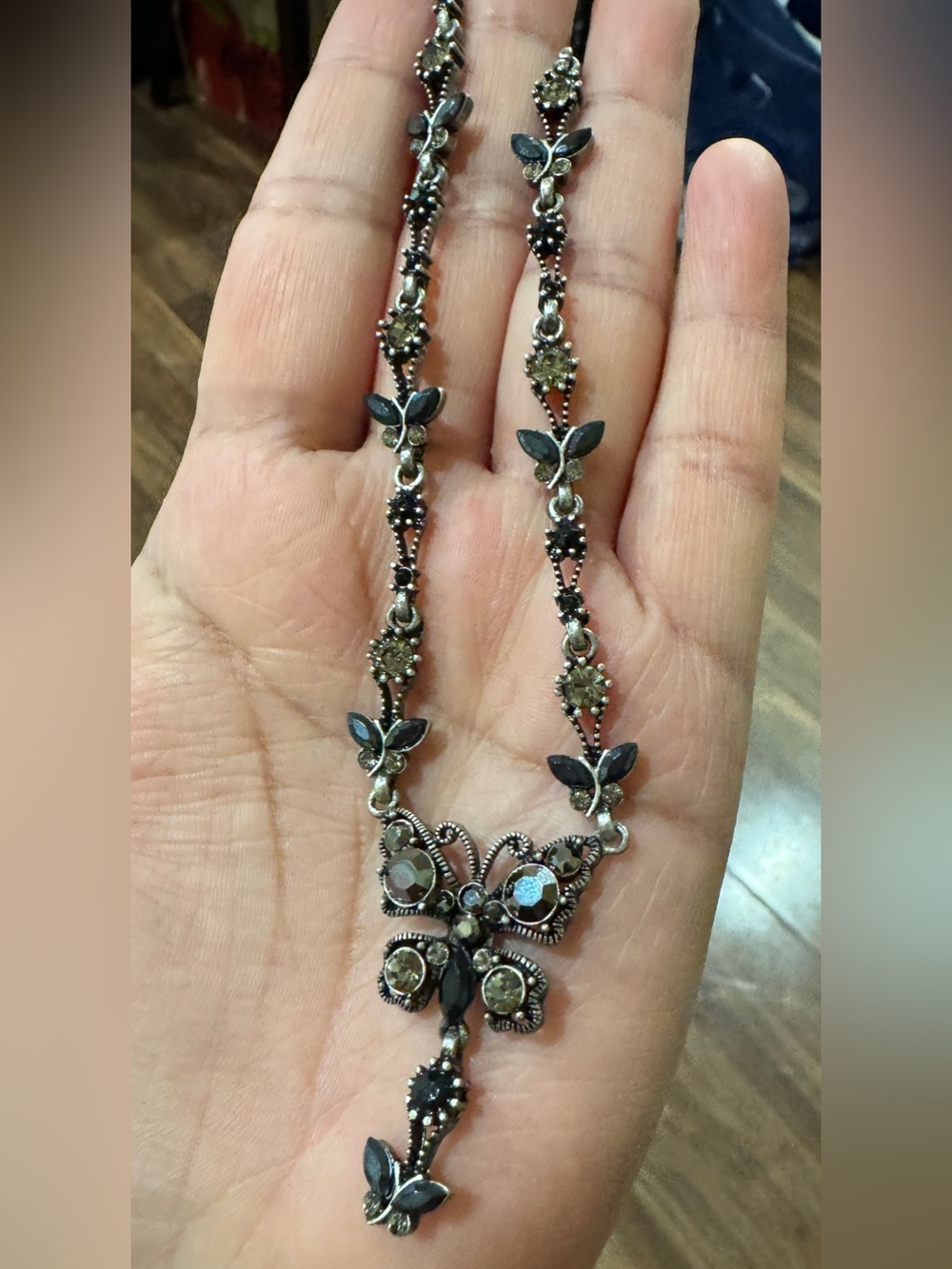 Vintage AAI Black and Silver Butterfly Pendant Necklace